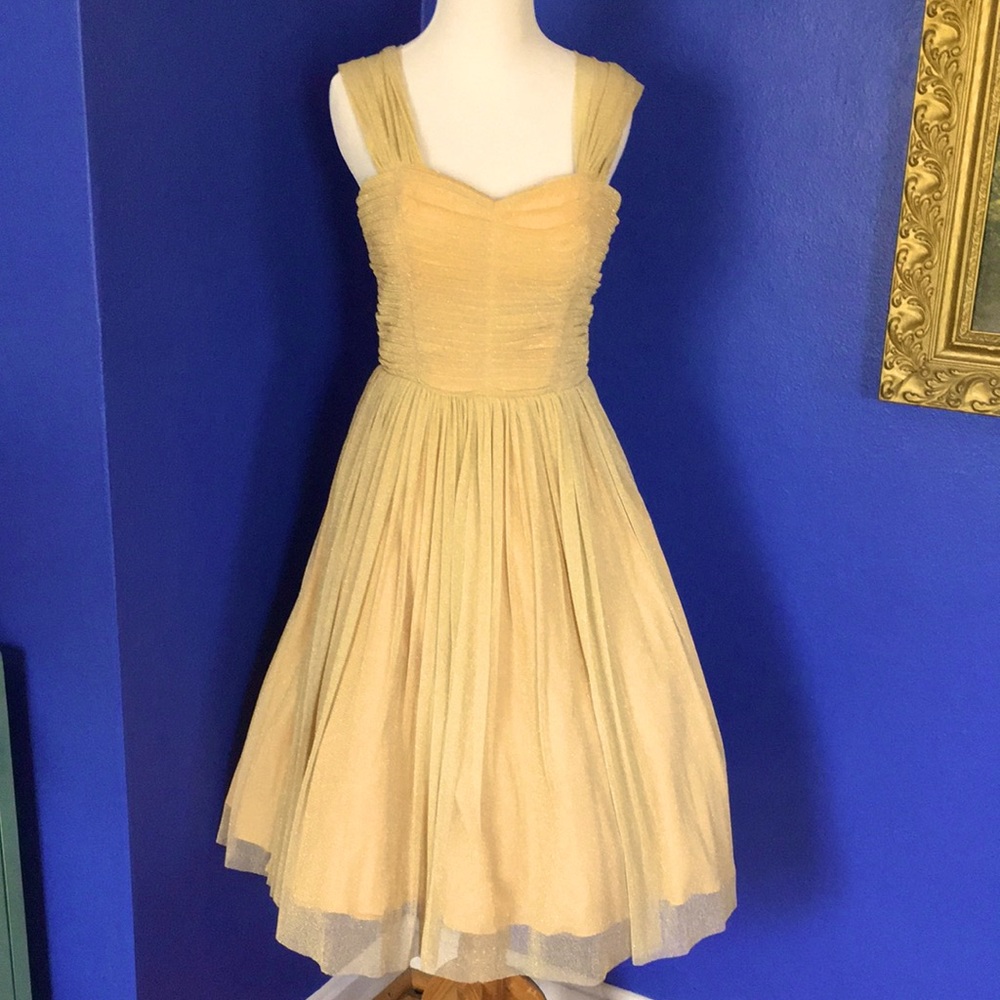 Unique Vintage Garden State Gold Champagne Shimmer dress retro 50s style swing